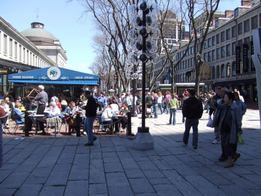 The bustling scene at Quincy Market